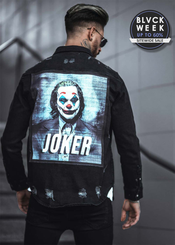 Joker Distressed Heavy Denim Jacket Black