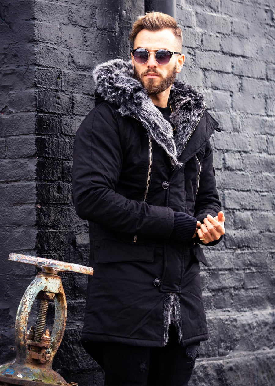 Heavy Fur Parka Black/Grey