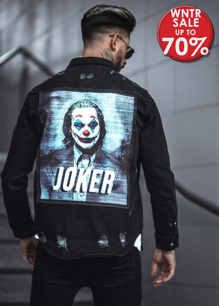 Joker Distressed Heavy Denim Jacket Black