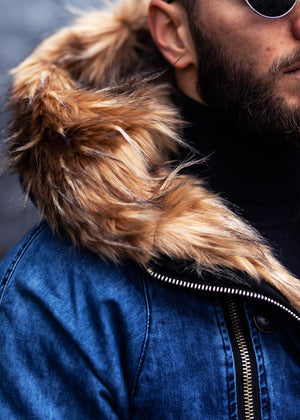 Heavy Fur Parka Denim/Beige