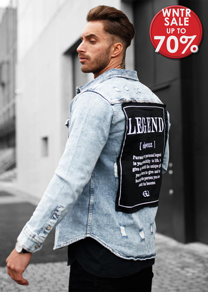 LEGEND Distressed Heavy Denim Jacket Blue