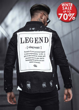 LEGEND Distressed Heavy Denim Jacket Black