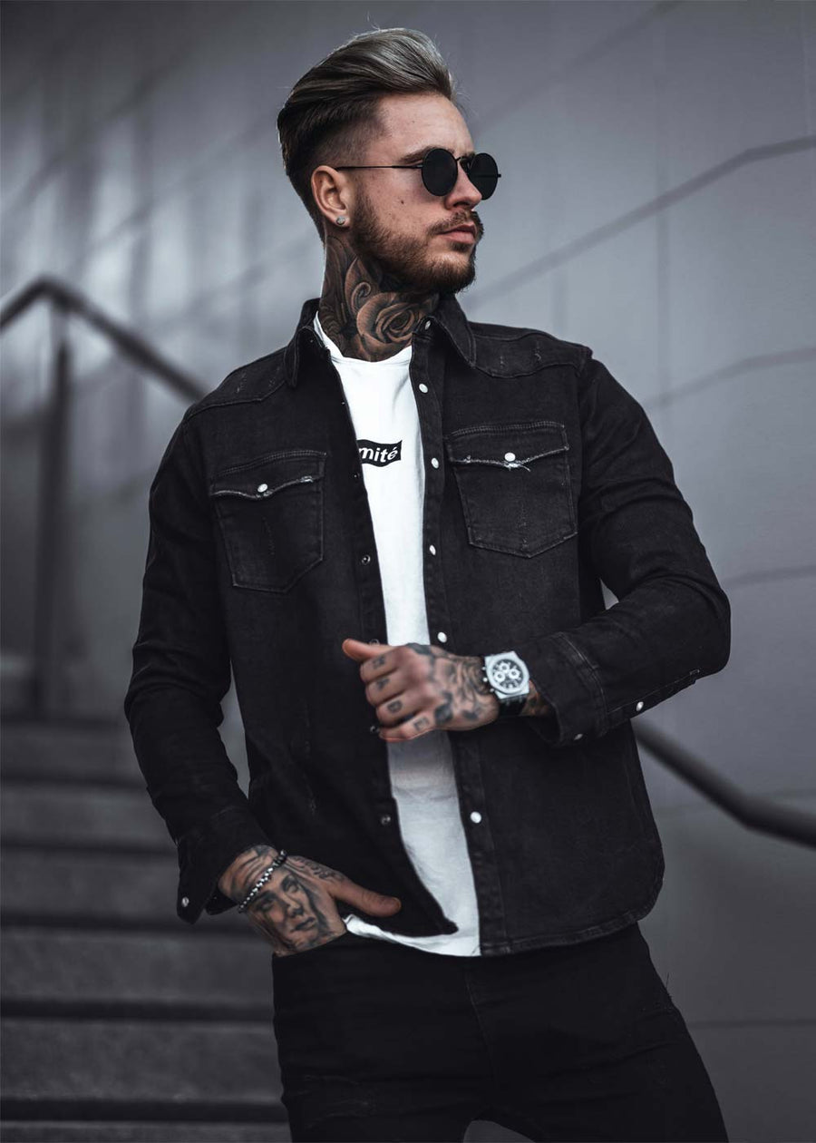 LEGEND Distressed Heavy Denim Jacket Black