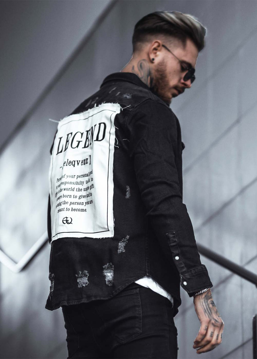 LEGEND Distressed Heavy Denim Jacket Black