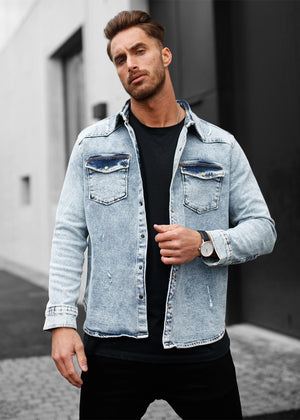 LEGEND Distressed Heavy Denim Jacket Blue