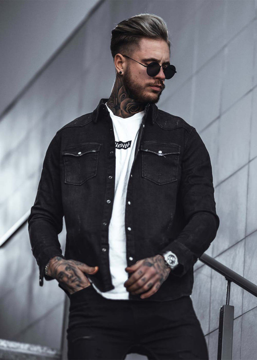 LEGEND Distressed Heavy Denim Jacket Black