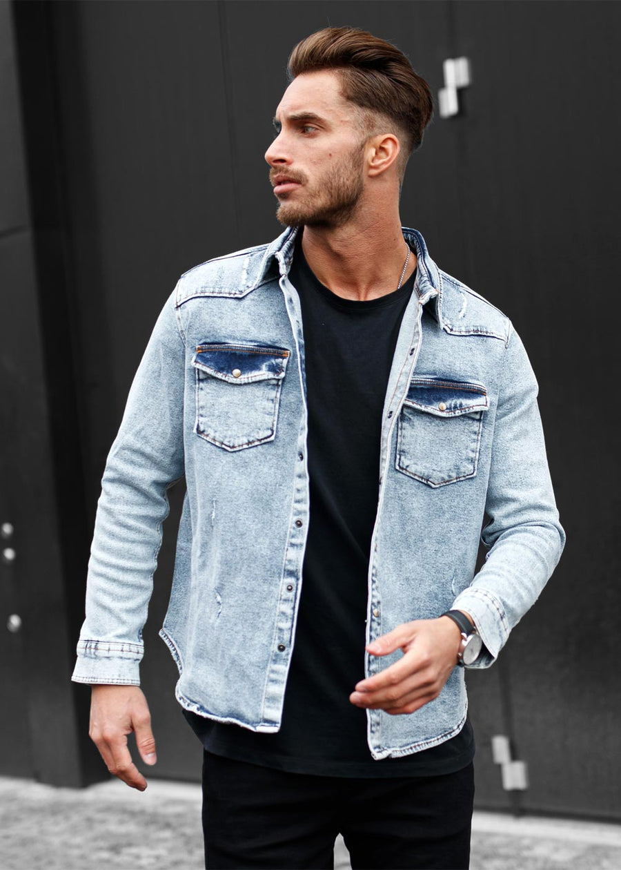 LEGEND Distressed Heavy Denim Jacket Blue