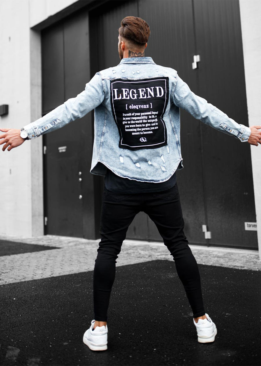 LEGEND Distressed Heavy Denim Jacket Blue