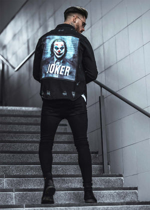 Joker Distressed Heavy Denim Jacket Black