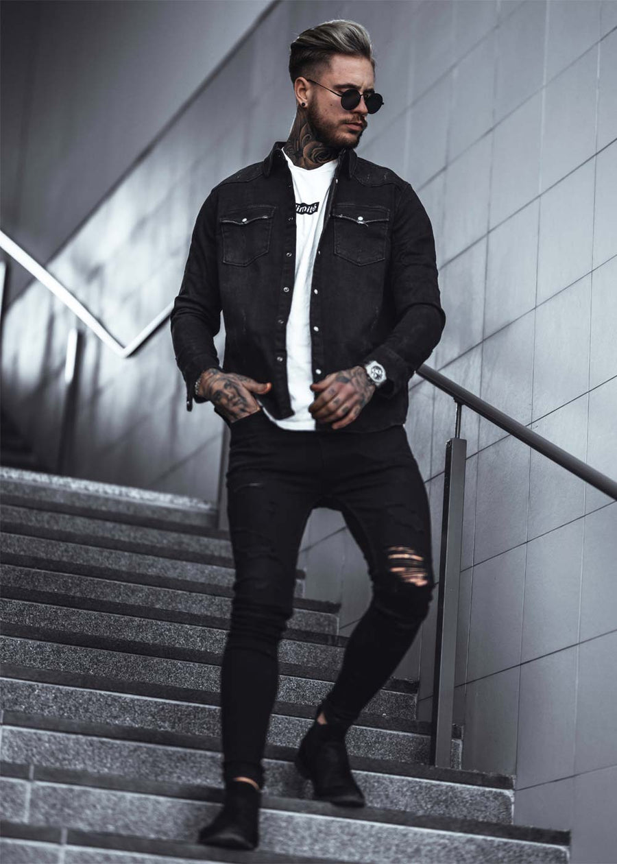 LEGEND Distressed Heavy Denim Jacket Black