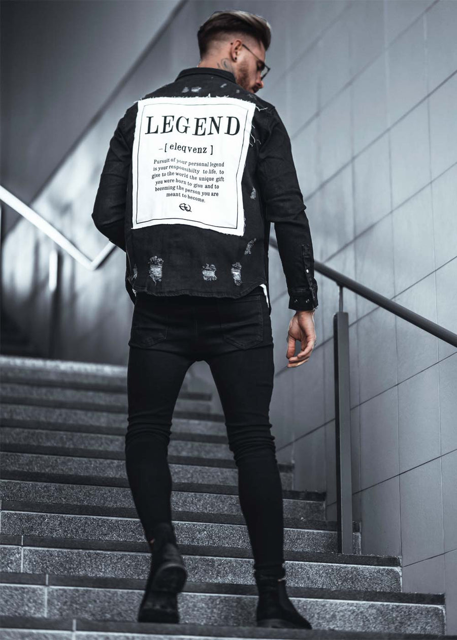 LEGEND Distressed Heavy Denim Jacket Black